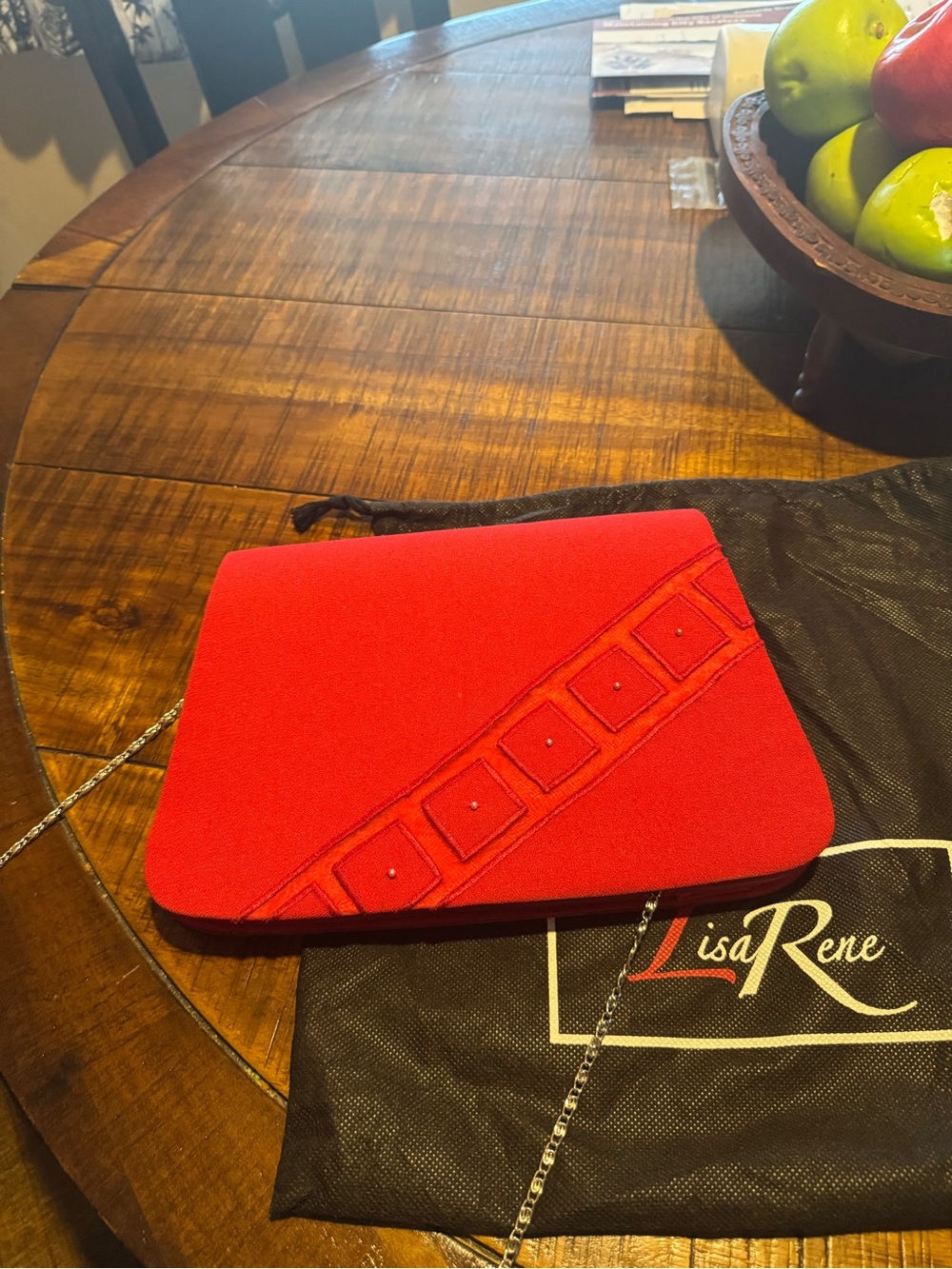 Lisa Rene Red Envelope Clutch with Chain